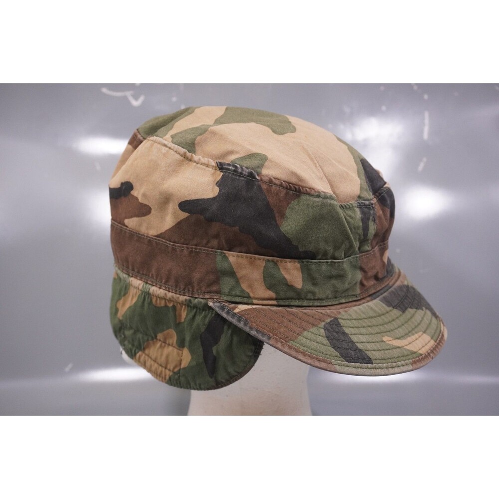 US Military Woodland Camo Winter Patrol Cap Hat Ear Flap Size 7 1/4 Cold Weather